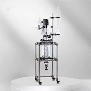 Custom digital display double walled jacketed borosilicate glass reactor with stirrer for lab applications